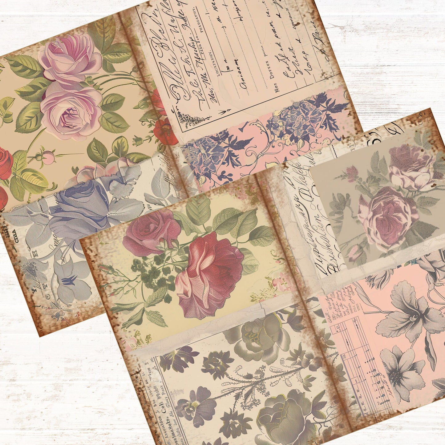 Junk Journal Vintage Floral Collage Journal Paper