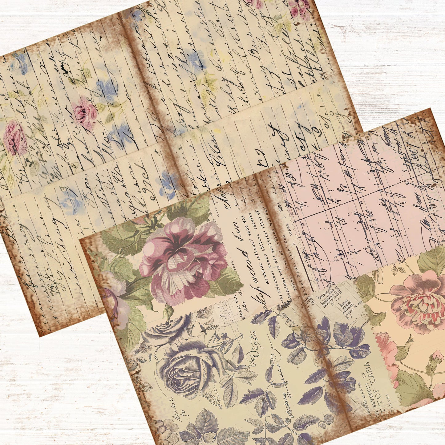 Junk Journal Vintage Floral Collage Journal Paper