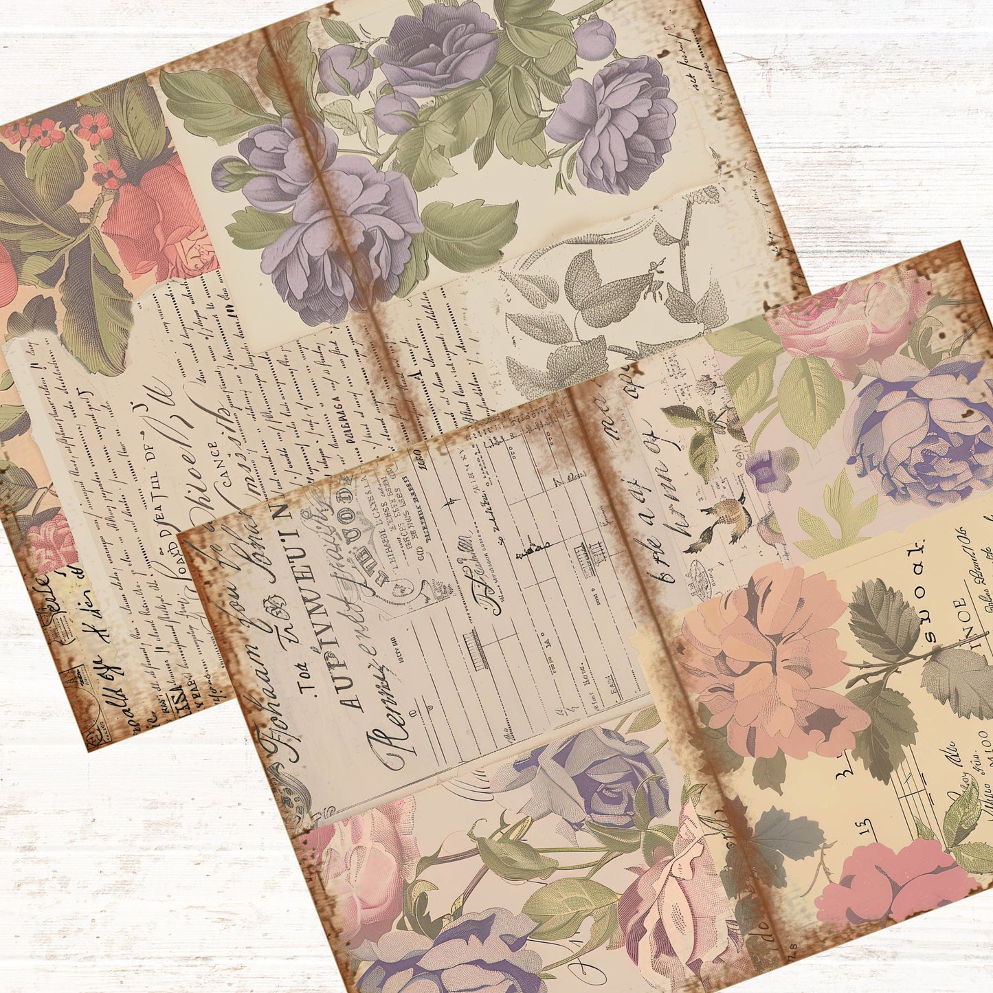 Junk Journal Vintage Floral Collage Journal Paper