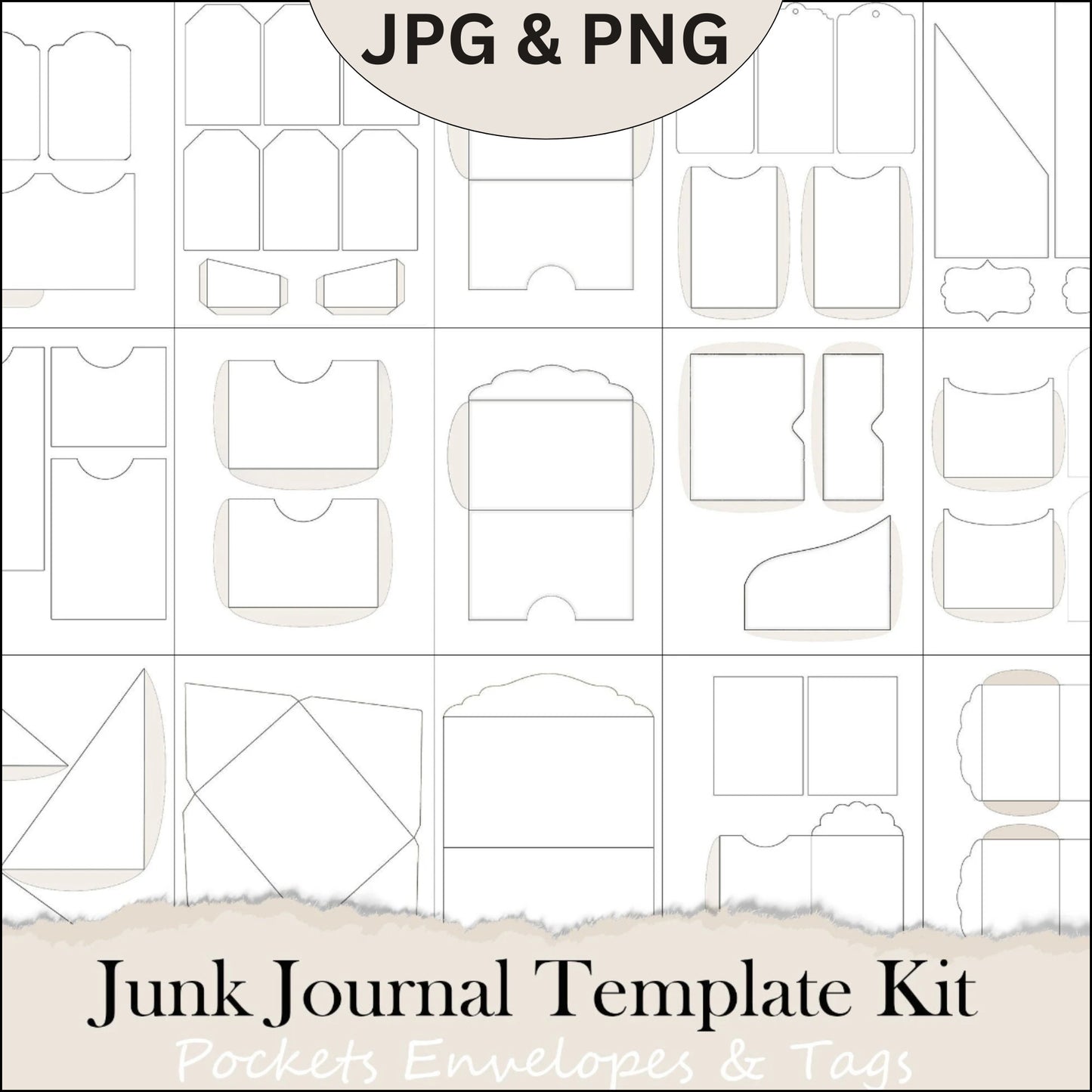 Junk Journal Blank Template Kit - DIY Pockets, Tags & Envelopes