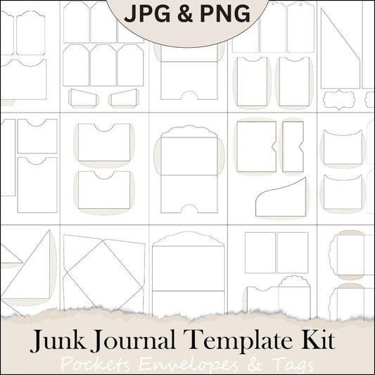 Junk Journal Blank Template Kit - DIY Pockets, Tags & Envelopes