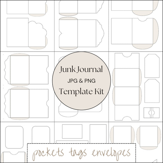 Junk Journal Blank Template Kit - 30+ Printable Templates for Pockets, Tags & Envelopes