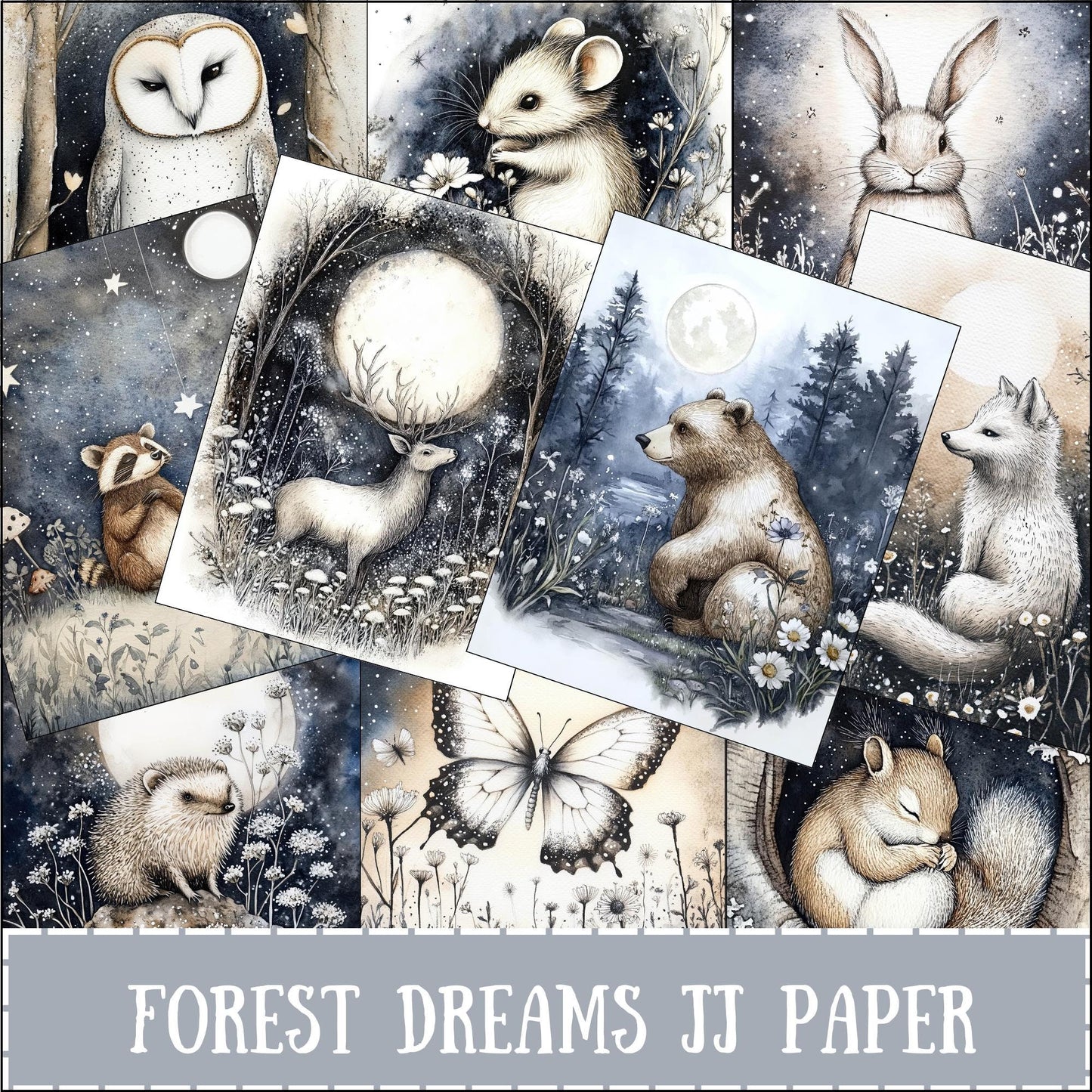 Night Forest Animal Junk Journal Paper