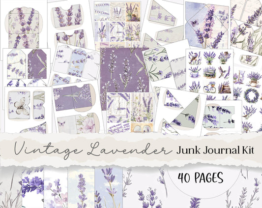 Vintage Lavender Junk Journal Paper