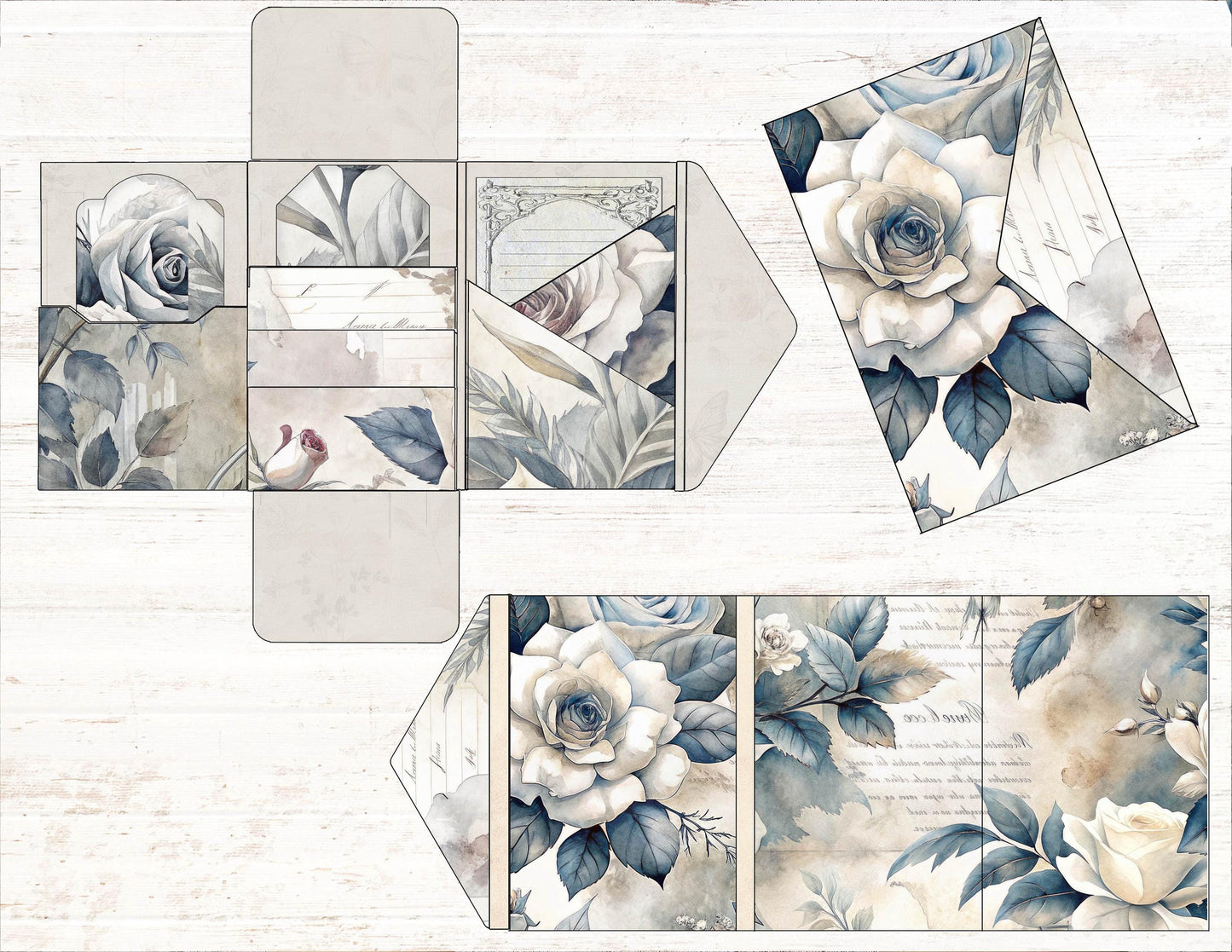 Blue & White Rose Mini Folio Kit