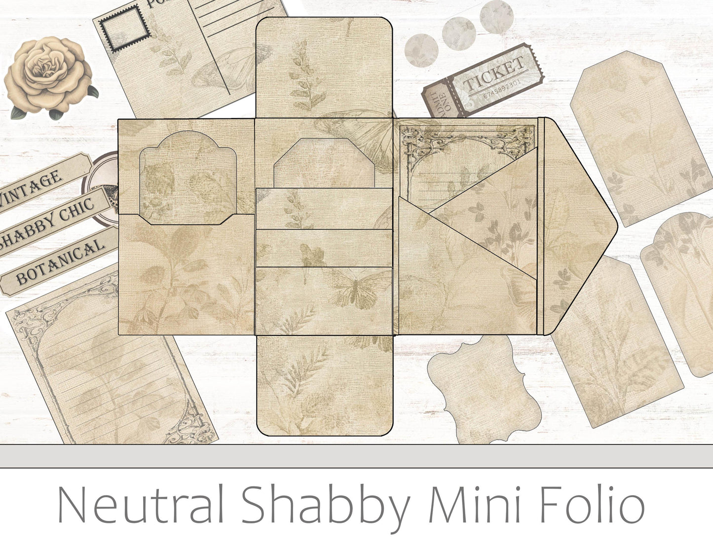 Neutral Shabby Printable Mini Folio Kit