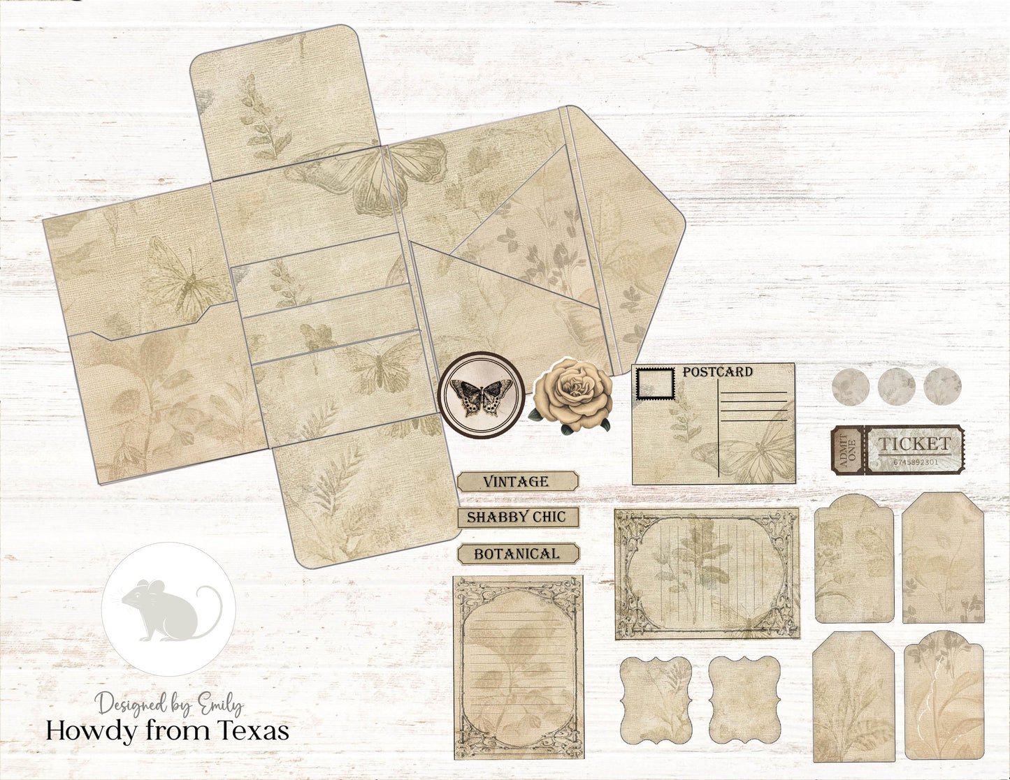 Neutral Shabby Printable Mini Folio Kit