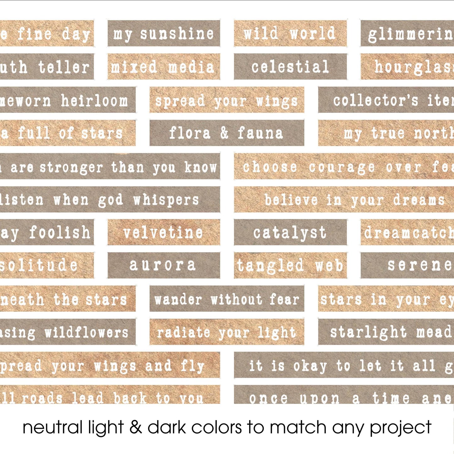 Neutral Junk Journal Word Strips