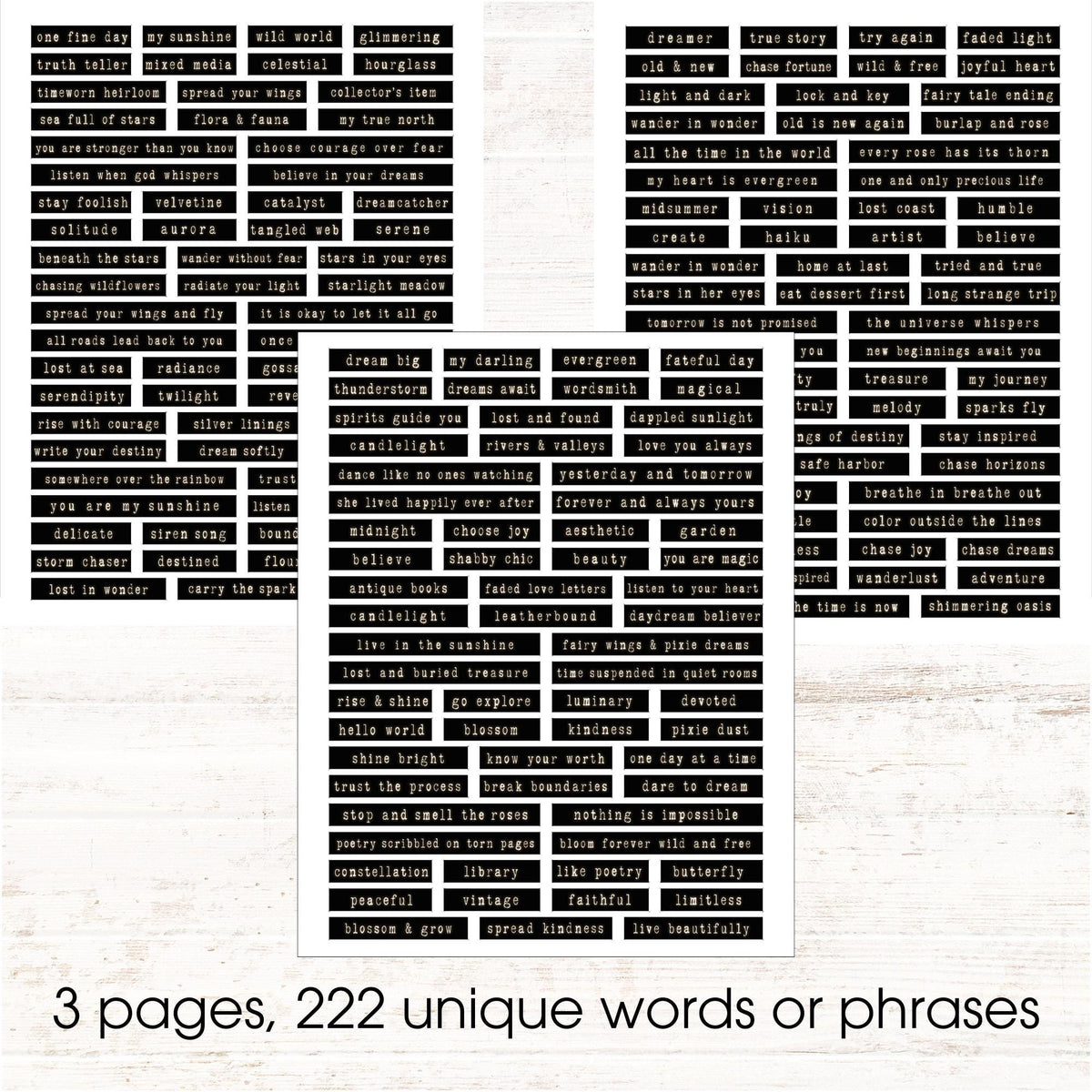 White Text Junk Journal Word Strips – Country Mouse Prints