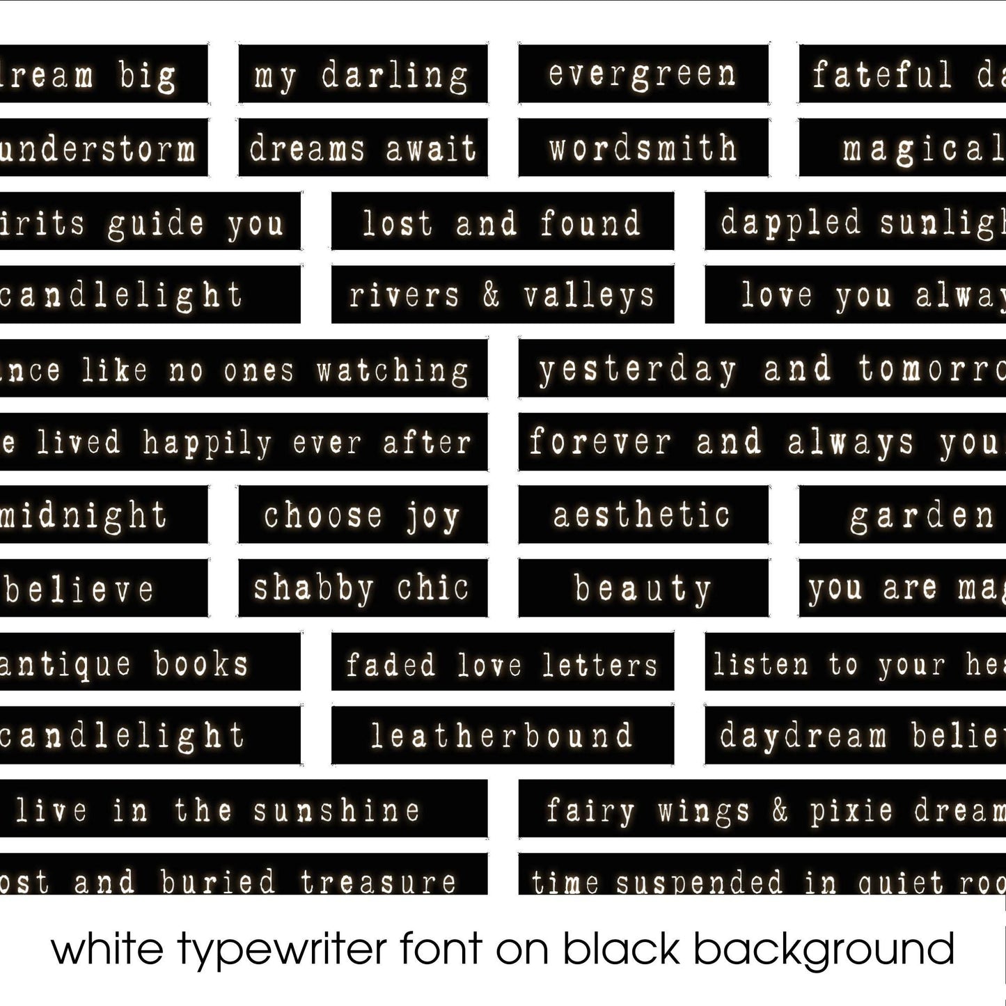 a white typewriter font on black background