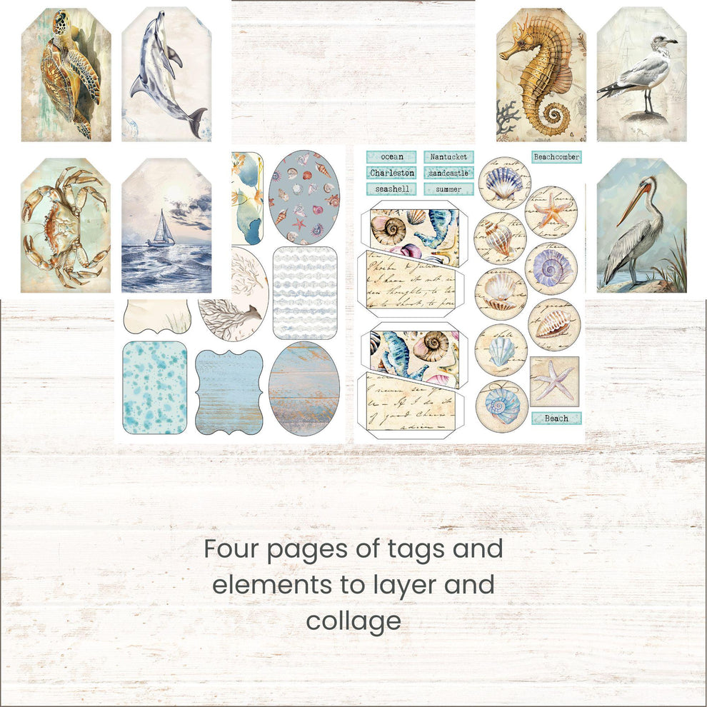 Ocean Collage Tags Printable Beach Layered Tags – Country Mouse Prints